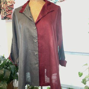 NWT $120 Maroon and Gray Linen Shirt Blouse MSquare by NEETU MALIK sz 2 …